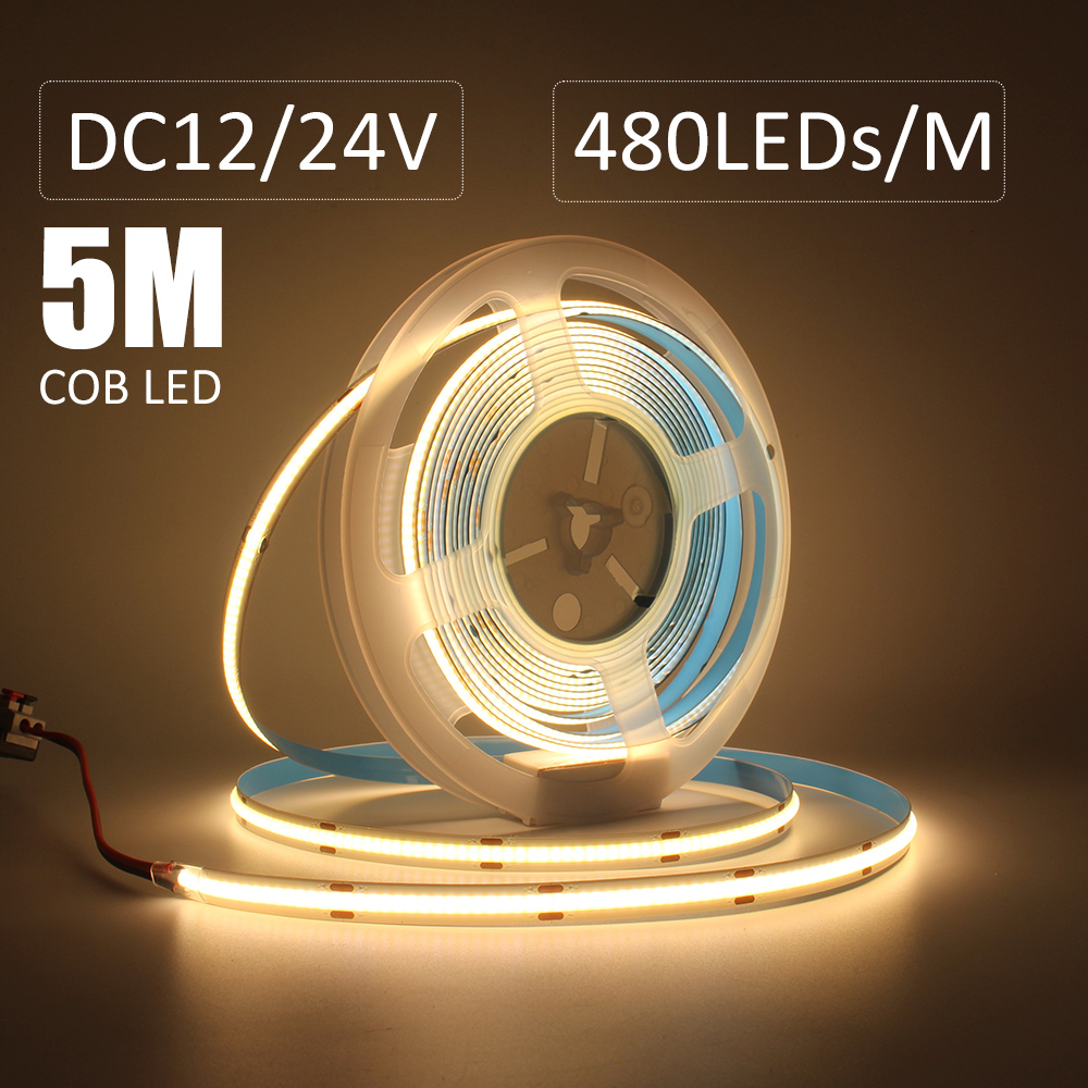 COB LED Ʈ  DC 24V 12V 5M 480 LEDs/m 8mm ..